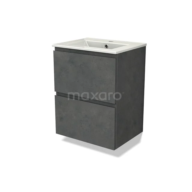 Modulo Slim Bathroom furniture with sink | 50 cm Dark grey concrete Handle-less front Ceramic 2 Stacked drawers BMW37-00817