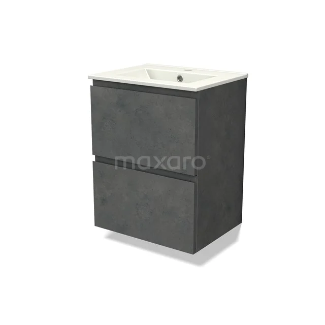 Modulo Slim Bathroom furniture with sink | 50 cm Dark grey concrete Handle-less front Ceramic 2 Stacked drawers BMW37-00818