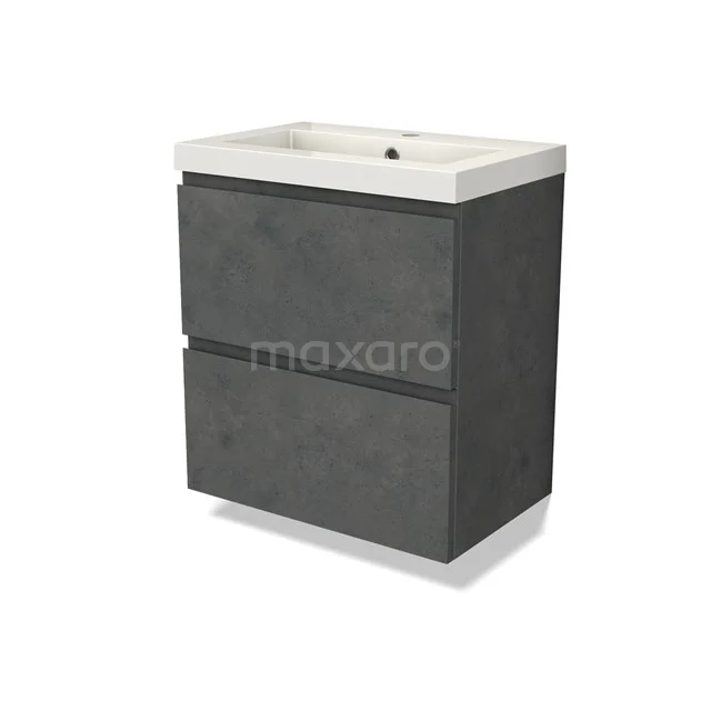 Modulo Slim Vanity units with basin | 60 cm Dark grey concrete Handle-less front Mineral marble 2 Stacked drawers BMW37-00819
