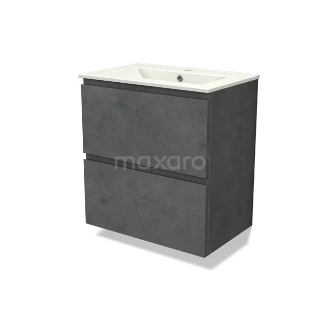 Modulo Slim Bathroom furniture with sink | 60 cm Dark grey concrete Handle-less front Ceramic 2 Stacked drawers BMW37-00822