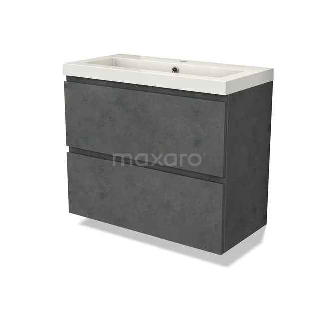 Modulo Slim Vanity units with basin | 80 cm Dark grey concrete Handle-less front Mineral marble 2 Stacked drawers BMW37-00824
