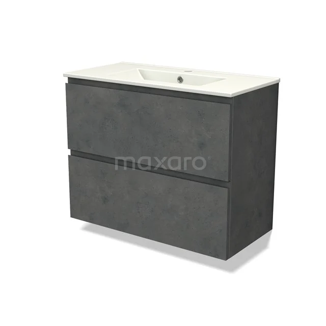 Modulo Slim Vanity units with basin | 80 cm Dark grey concrete Handle-less front Ceramic 2 Stacked drawers BMW37-00828