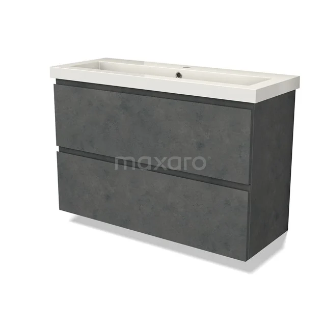 Modulo Slim Vanity units with basin | 100 cm Dark grey concrete Handle-less front Mineral marble 2 Stacked drawers BMW37-00829