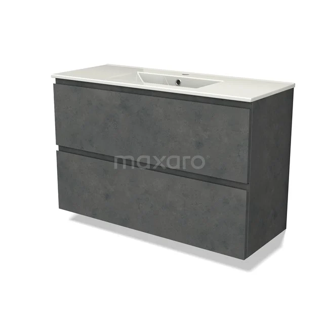 Modulo Slim Vanity units with basin | 100 cm Dark grey concrete Handle-less front Ceramic 2 Stacked drawers BMW37-00833