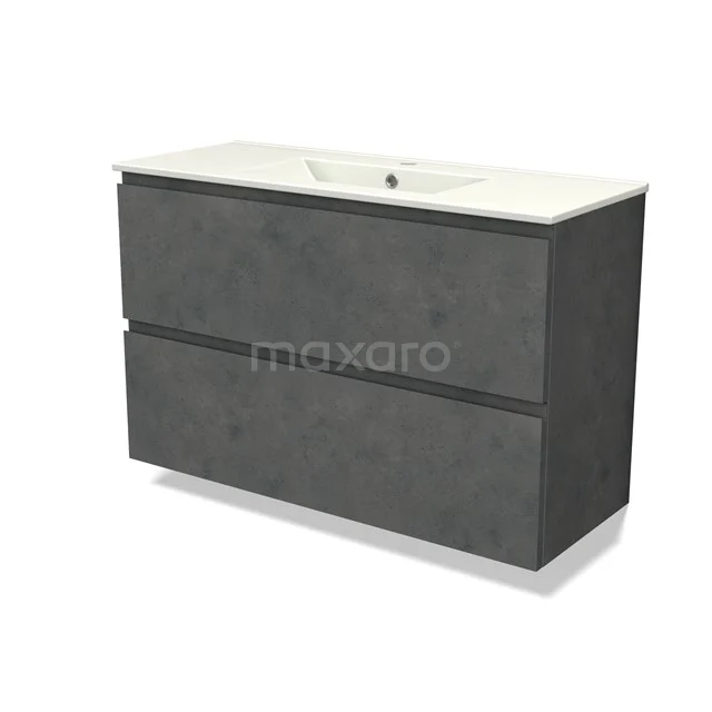 Modulo Slim Vanity units with basin | 100 cm Dark grey concrete Handle-less front Ceramic 2 Stacked drawers BMW37-00834