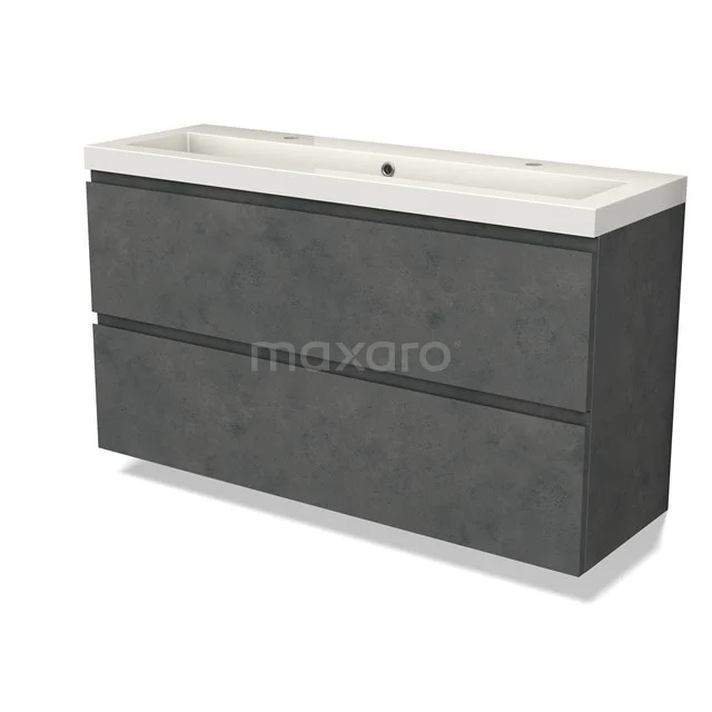 Modulo Slim Waschtische | 120 cm Dunkelgrauer Beton Grifflos front Mineralguss 2 übereinanderliegende Schubladen BMW37-00835