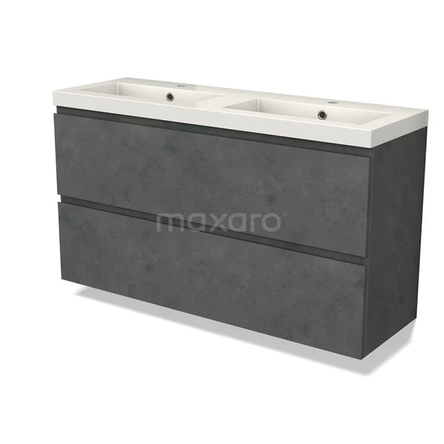 Modulo Slim Vanity units with basin | 120 cm Dark grey concrete Handle-less front Mineral marble 2 Stacked drawers BMW37-00836