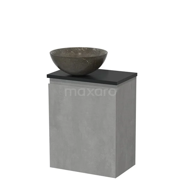 Toiletmeubel met waskom | 41 cm Lichtgrijs beton Greeploos front Blue stone Natuursteen waskom Mat zwart blad TMK10-13726