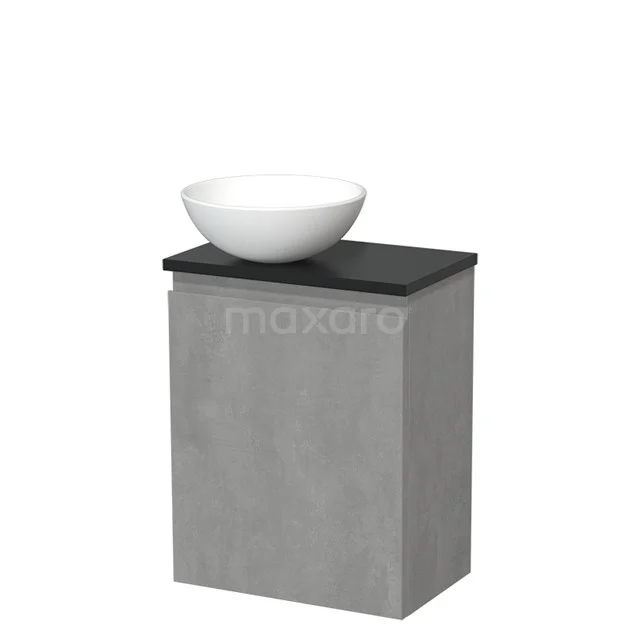 Countertop wash basin | 41 cm Light grey concrete Handleless front Matte white Ceramic basin Matte black worktop TMK10-13728