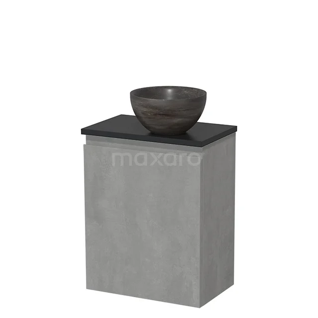 Toilet unit with countertop wash basin | 41 cm Light grey concrete Handleless front Blue stone Natural stone wash basin Matte black worktop TMK10-13731