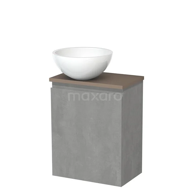 Countertop wash basin | 41 cm Light grey concrete Handleless front High-gloss white Mineral marble basin Taupe worktop TMK10-13738