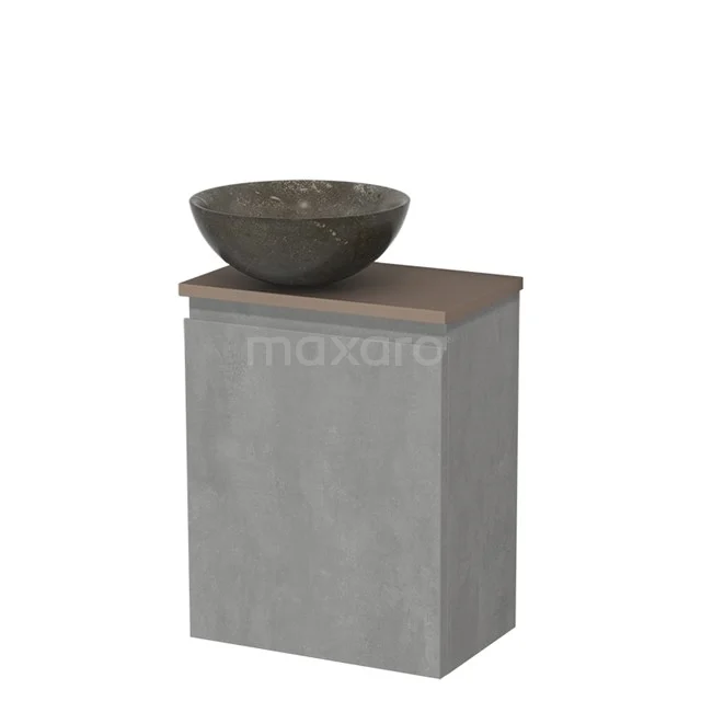 Toiletmeubel met waskom | 41 cm Lichtgrijs beton Greeploos front Blue stone Natuursteen waskom Taupe blad TMK10-13739