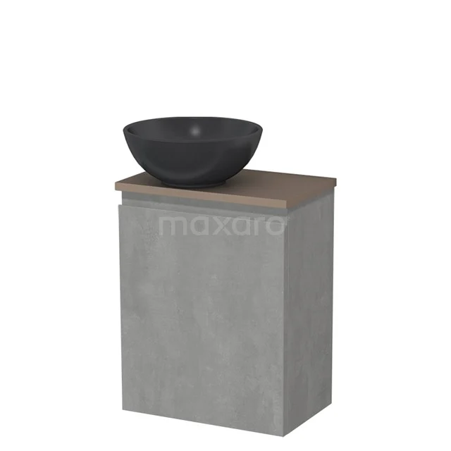 Toiletmeubel met waskom | 41 cm Lichtgrijs beton Greeploos front Mat zwart Quartz waskom Taupe blad TMK10-13740