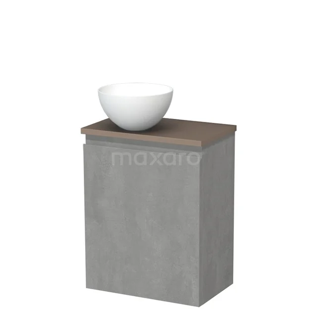 Toiletmeubel met waskom | 41 cm Lichtgrijs beton Greeploos front Mat wit Solid surface waskom Taupe blad TMK10-13745