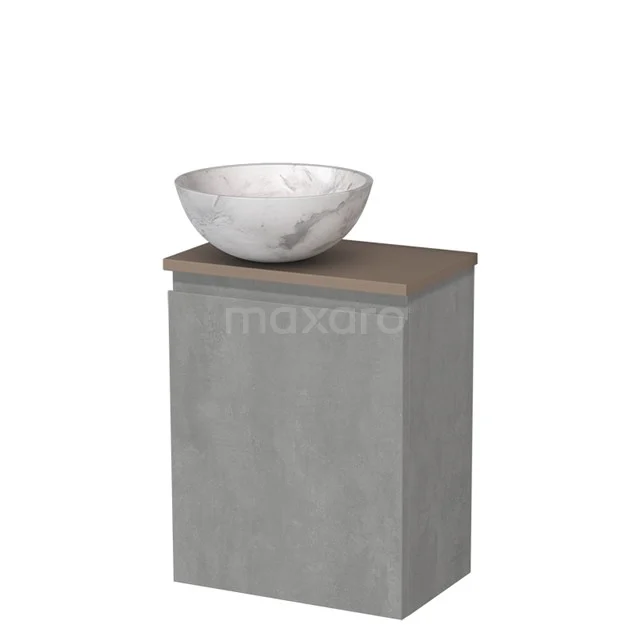 Toiletmeubel met waskom | 41 cm Lichtgrijs beton Greeploos front Wit marmer Natuursteen waskom Taupe blad TMK10-13747