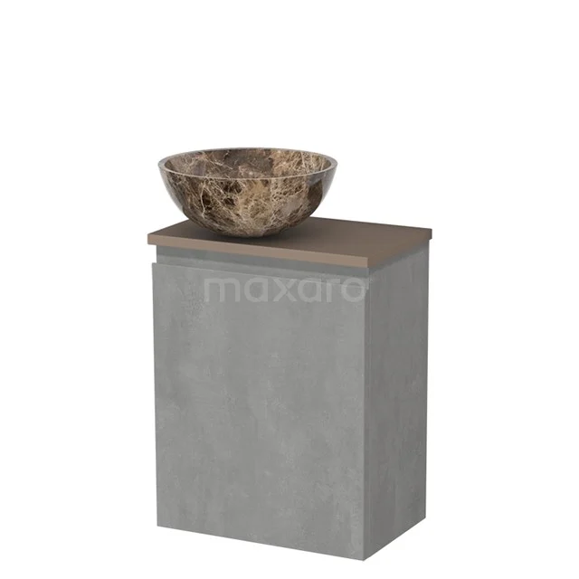 Toiletmeubel met waskom | 41 cm Lichtgrijs beton Greeploos front Dark emperador Natuursteen waskom Taupe blad TMK10-13748