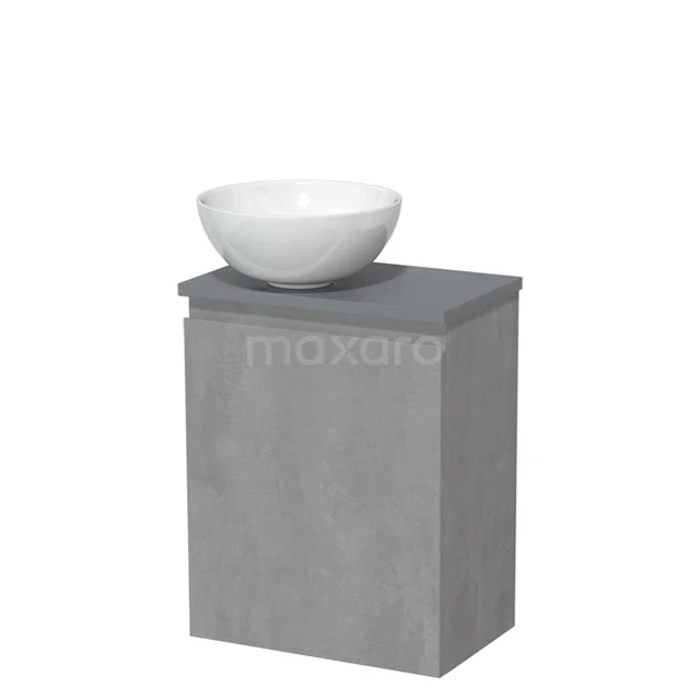 Toilet unit with wash basin | 41 cm Light grey concrete Handleless front High-gloss white Ceramic Countertop wash basin Mid grey worktop TMK10-13749
