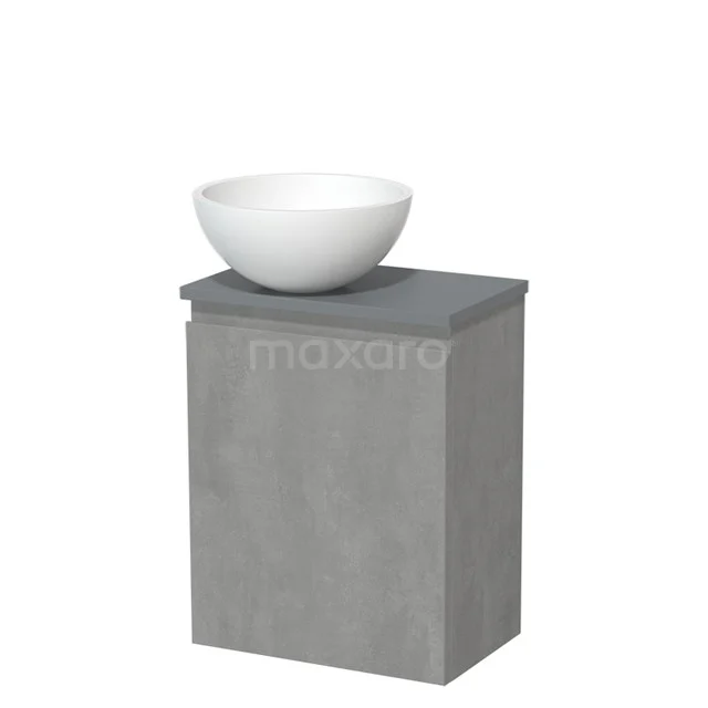 Toiletmeubel met waskom | 41 cm Lichtgrijs beton Greeploos front Mat wit Solid surface waskom Middengrijs blad TMK10-13750