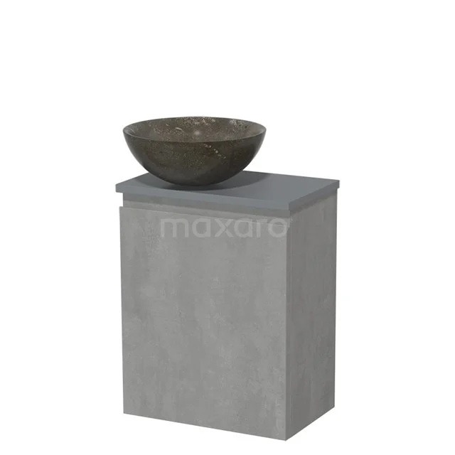 Toiletmeubel met waskom | 41 cm Lichtgrijs beton Greeploos front Blue stone Natuursteen waskom Middengrijs blad TMK10-13752