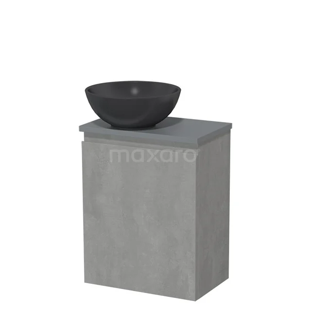 Toiletmeubel met waskom | 41 cm Lichtgrijs beton Greeploos front Mat zwart Quartz waskom Middengrijs blad TMK10-13753