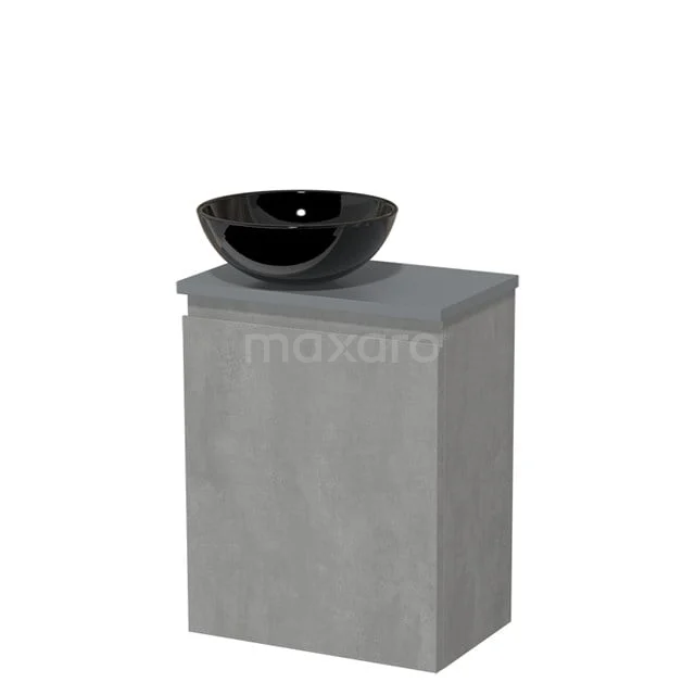 Toiletmeubel met waskom | 41 cm Lichtgrijs beton Greeploos front Hoogglans zwart Keramiek waskom Middengrijs blad TMK10-13756