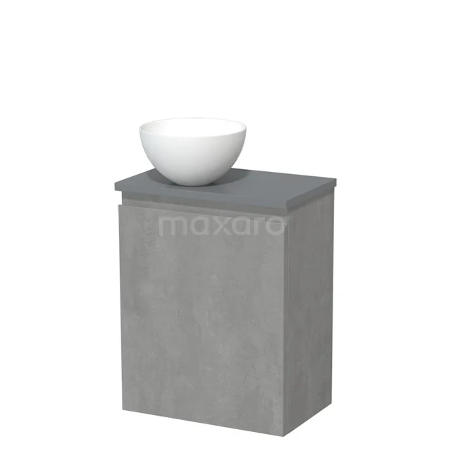 Toilet unit with countertop wash basin | 41 cm Light grey concrete Handleless front Matte white Solidtop wash basin Mid grey worktop TMK10-13758