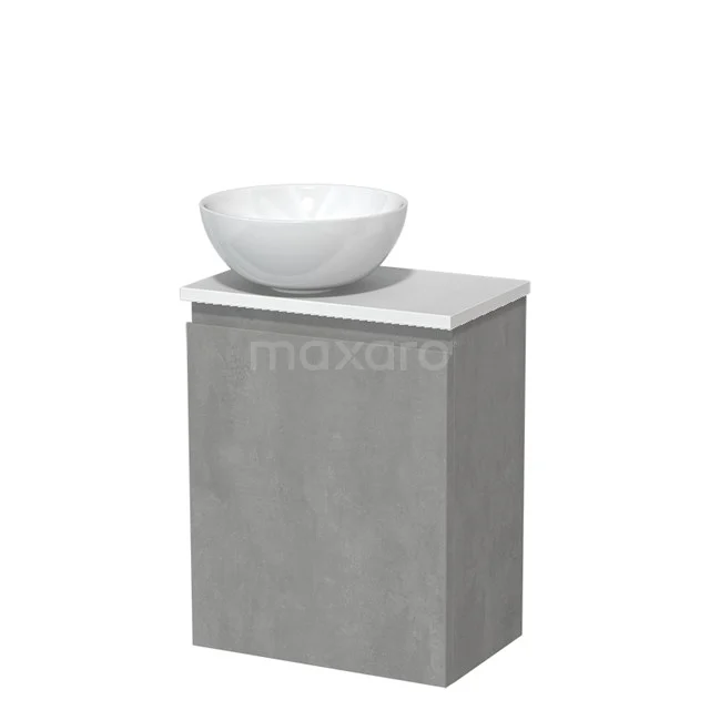 Toilet unit with countertop wash basin | 41 cm Light grey concrete Handleless front High-gloss white Ceramic countertop wash basin High-gloss white worktop TMK10-13762