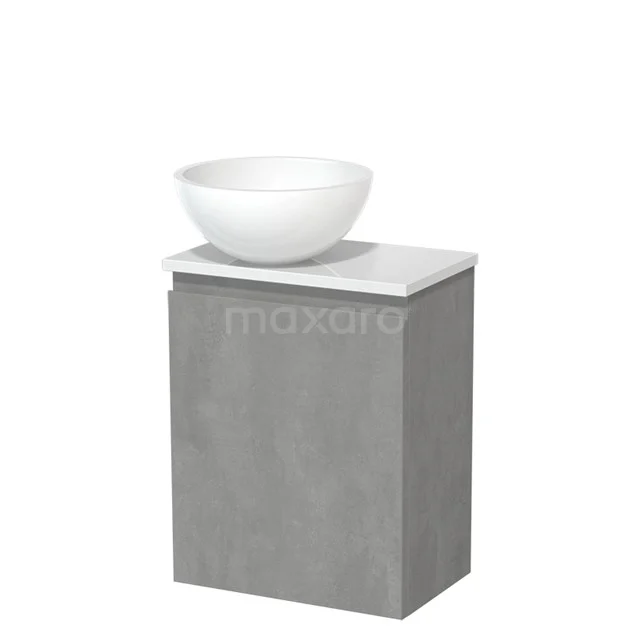 Toilet unit with countertop wash basin | 41 cm Light grey concrete Handleless front High-gloss white Mineral marble wash basin High-gloss white worktop TMK10-13764