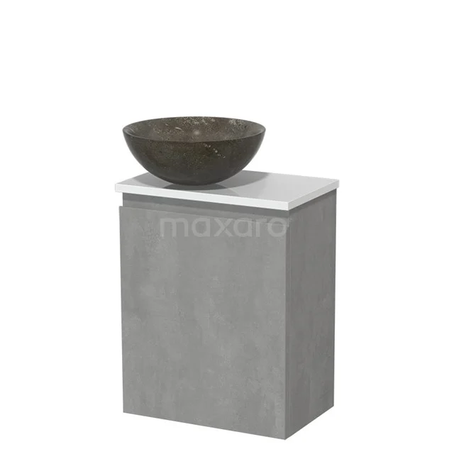 Toiletmeubel met waskom | 41 cm Lichtgrijs beton Greeploos front Blue stone Natuursteen waskom Hoogglans wit blad TMK10-13765