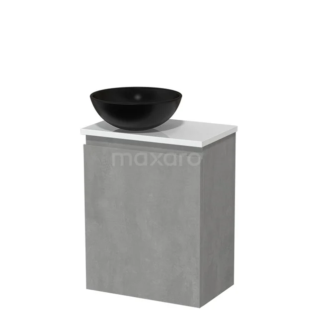 Toilet unit with countertop wash basin | 41 cm Light grey concrete Handleless front Matte black Ceramic wash basin High-gloss white Fronts TMK10-13768