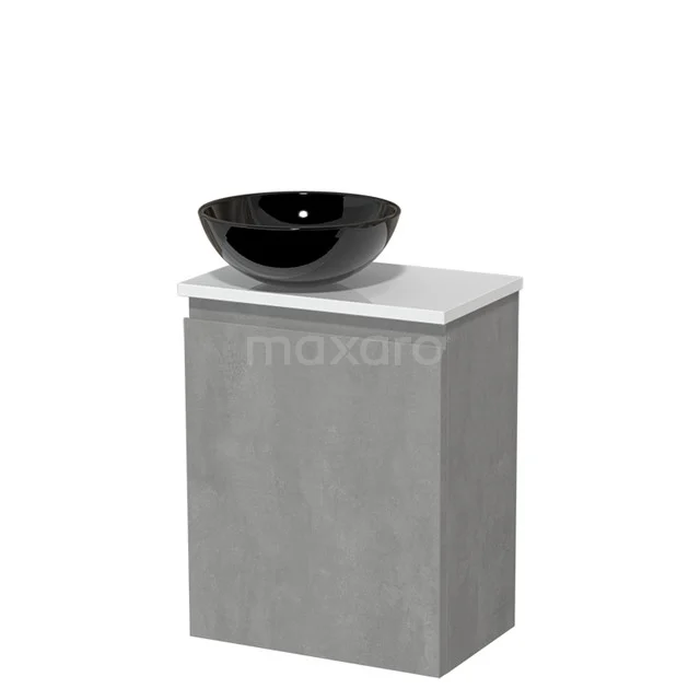 Toilet unit with countertop wash basin | 41 cm Light grey concrete Handleless front High-gloss black Ceramic wash basin High-gloss white worktop TMK10-13769
