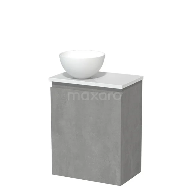 Toilet unit with wash basin | 41 cm Light grey concrete Handleless front Matte white Solidtop wash basin High-gloss white worktop TMK10-13771