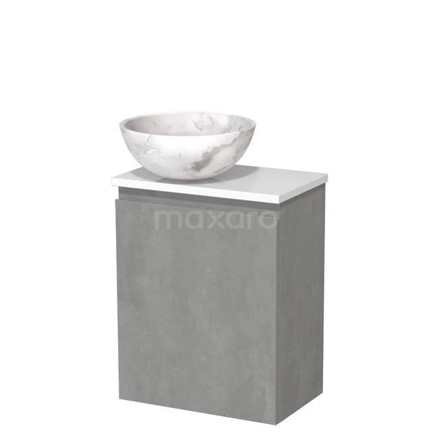 Toiletmeubel met waskom | 41 cm Lichtgrijs beton Greeploos front Wit marmer Natuursteen waskom Hoogglans wit blad TMK10-13773