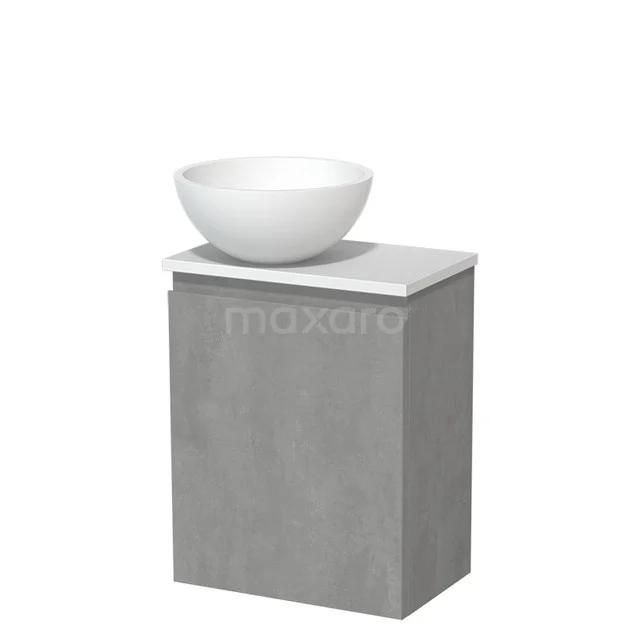 Toilet unit with wash basin | 41 cm Light grey concrete Handleless front Matte white Solid surface wash basin Matte white worktop TMK10-13776