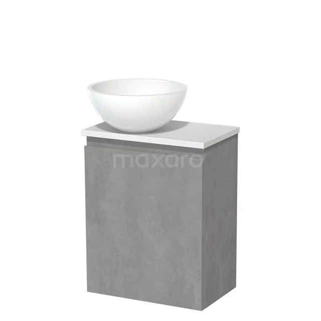 Countertop wash basin | 41 cm Light grey concrete Handleless front High-gloss white Mineral marble basin Matte white worktop TMK10-13777