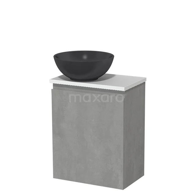 Toilet unit with countertop wash basin | 41 cm Light grey concrete Handleless front Matte black Quartz wash basin Matte white fronts TMK10-13779