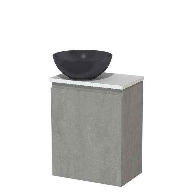 Toiletmeubel met waskom | 41 cm Lichtgrijs beton Greeploos front Mat zwart Quartz waskom Mat wit blad TMK10-13779