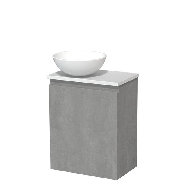 Toiletmeubel met waskom | 41 cm Lichtgrijs beton Greeploos front Mat wit Keramiek waskom Mat wit blad TMK10-13780