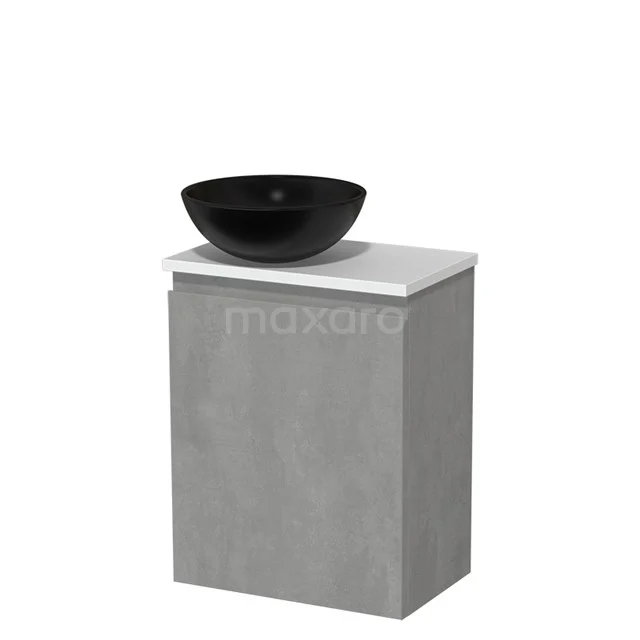 Toilet unit with countertop wash basin | 41 cm Light grey concrete Handleless front Matte black Ceramic basin Matte white worktop TMK10-13781
