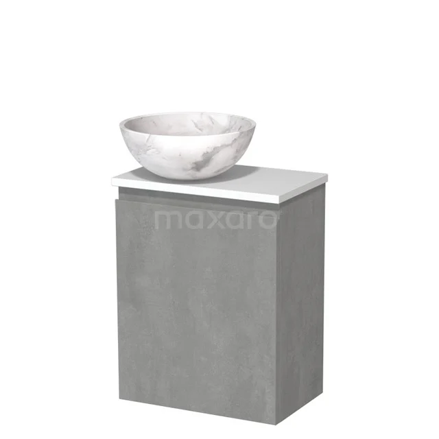 Toiletmeubel met waskom | 41 cm Lichtgrijs beton Greeploos front Wit marmer Natuursteen waskom Mat wit blad TMK10-13786