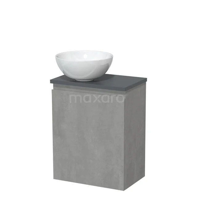 Toiletmeubel met waskom | 41 cm Lichtgrijs beton Greeploos front Hoogglans wit Keramiek waskom Donkergrijs blad TMK10-13788