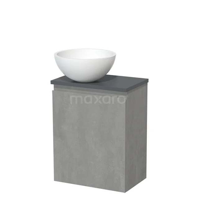 Toilet unit with countertop wash basin | 41 cm Light grey concrete Handleless front Matte white Solid surface wash basin Dark grey concrete worktop Dark grey concrete fronts TMK10-13789