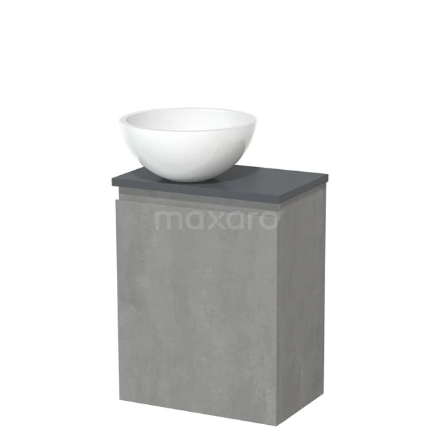 Toiletmeubel met waskom | 41 cm Lichtgrijs beton Greeploos front Hoogglans wit Mineraalmarmer waskom Donkergrijs blad TMK10-13790