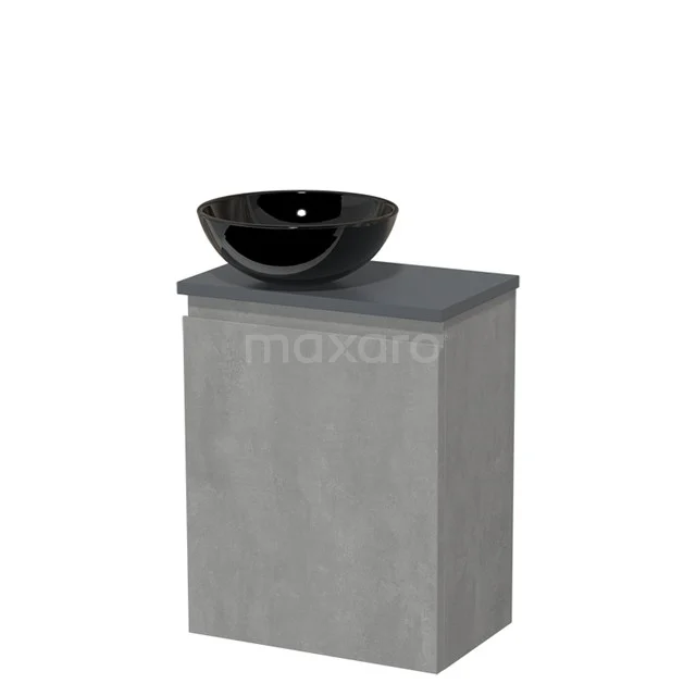 Toiletmeubel met waskom | 41 cm Lichtgrijs beton Greeploos front Hoogglans zwart Keramiek waskom Donkergrijs blad TMK10-13795