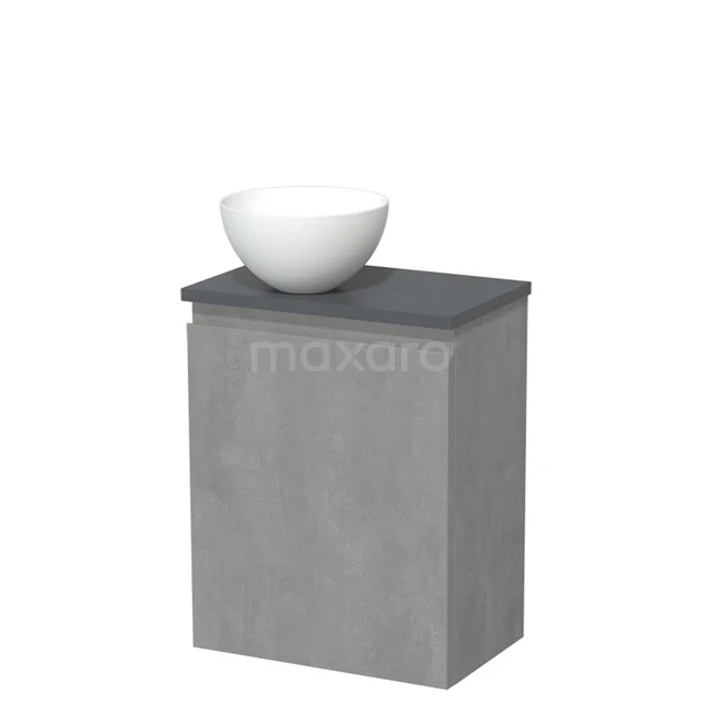 Toilet unit with countertop wash basin | 41 cm Light grey concrete Handleless front Matte white Solid surface wash basin Dark grey concrete worktop Dark grey concrete fronts TMK10-13797