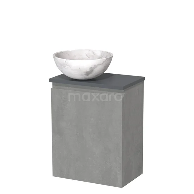 Toiletmeubel met waskom | 41 cm Lichtgrijs beton Greeploos front Wit marmer Natuursteen waskom Donkergrijs blad TMK10-13799