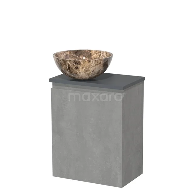 Toiletmeubel met waskom | 41 cm Lichtgrijs beton Greeploos front Dark emperador Natuursteen waskom Donkergrijs blad TMK10-13800