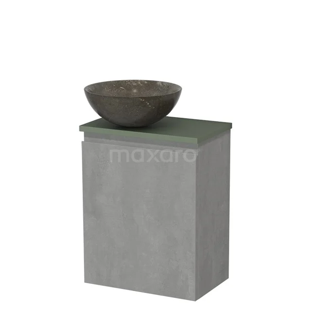 Toiletmeubel met waskom | 41 cm Lichtgrijs beton Greeploos front Blue stone Natuursteen waskom Saliegroen blad TMK10-13804