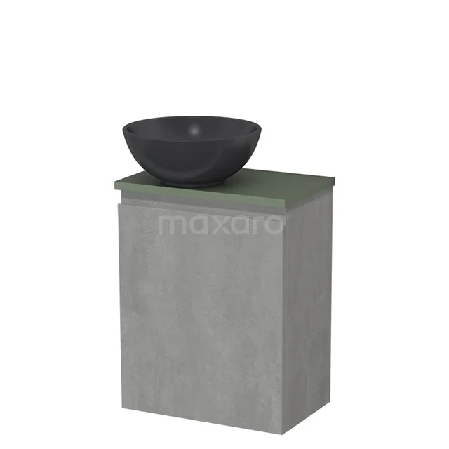 Toilet unit with countertop wash basin | 41 cm Light grey concrete Handleless front Matte black Quartz wash basin Sage green worktop TMK10-13805