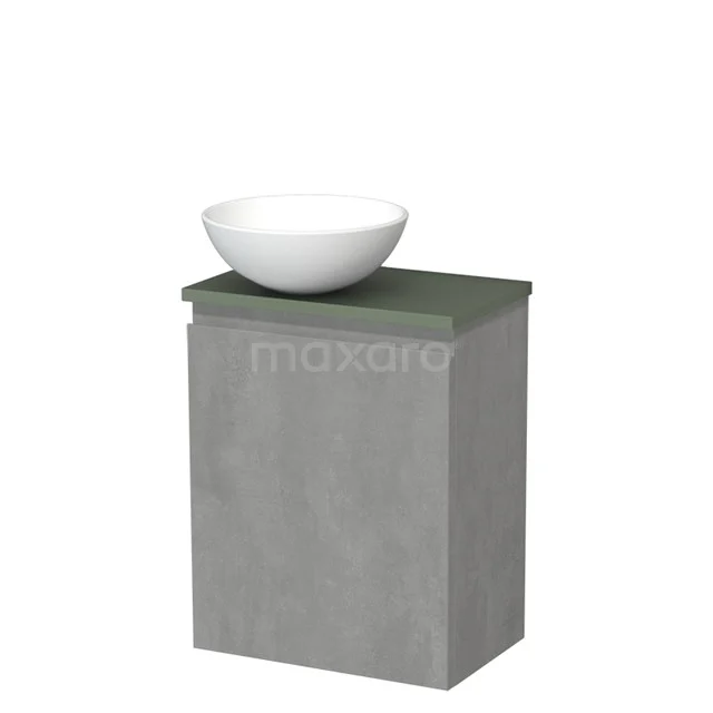 Toilet unit with wash basin | 41 cm Light grey concrete Handleless front Matte white Ceramic wash basin Sage green worktop TMK10-13806